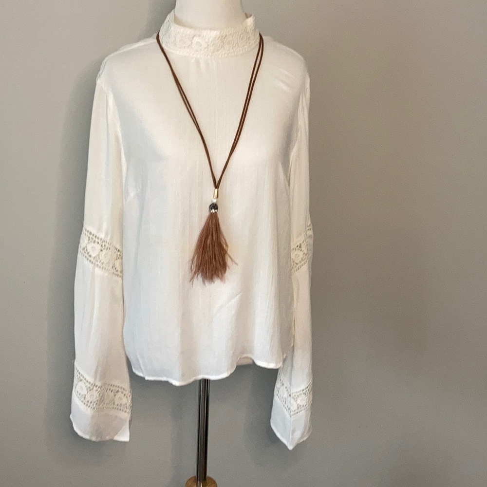NWT Boho Festival Ivory Voile Top Kimono Sleeves Small - Picture 10 of 11